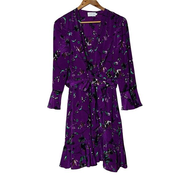 Tanya Taylor Dress Size 10 Vined Nomi 100% Silk Faux Wrap Purple Floral - Picture 1 of 9